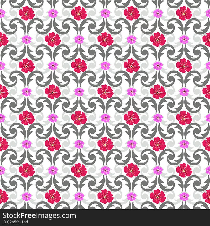 Seamless floral white pattern with red and pink flowers. Seamless floral white pattern with red and pink flowers