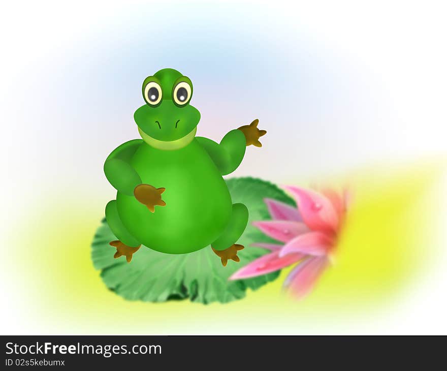 Frog On A Lotus Leaf