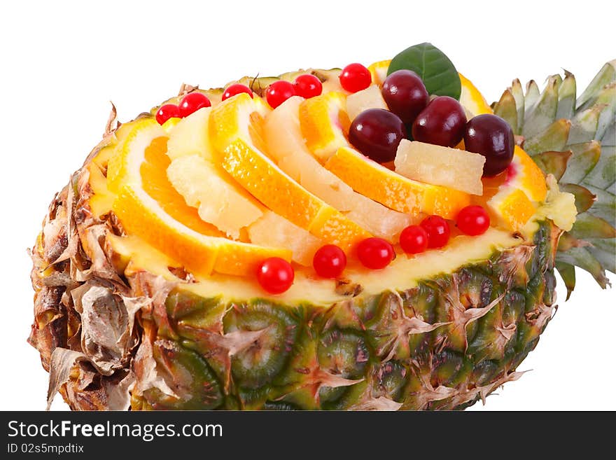 Fruit Salad In Pineapple Closeup