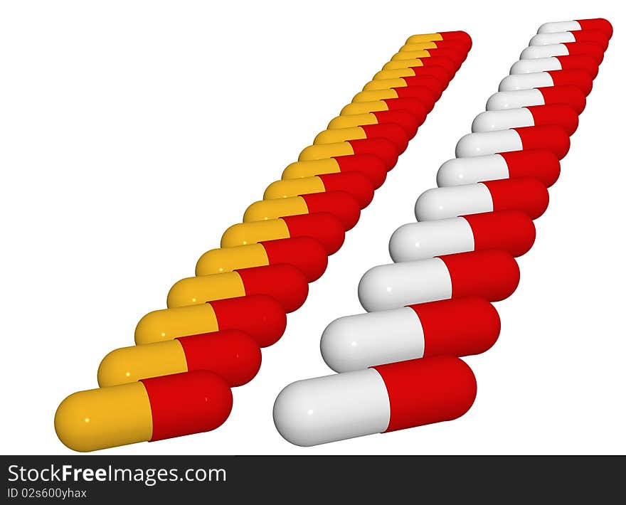 3D rendered colored pill series on white background