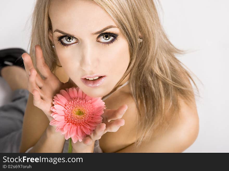 Girl with pink flower