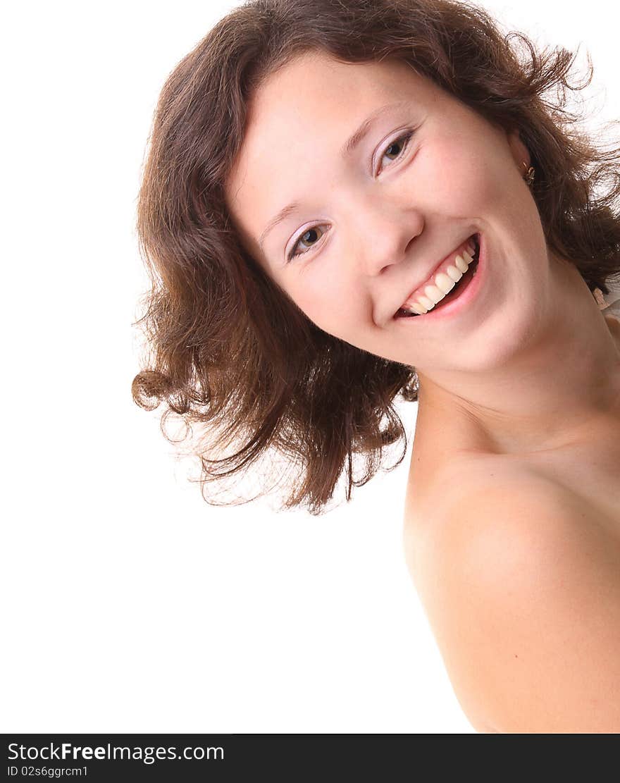 Happy smiling woman isolated over white background