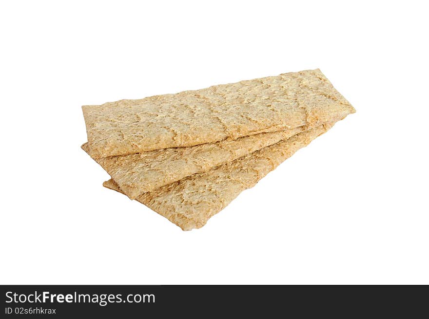 Isolated three pieces of dietary cracker bread. Isolated three pieces of dietary cracker bread