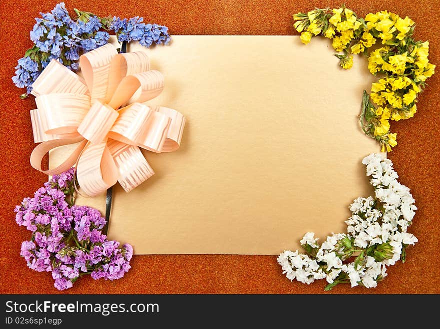 Greeting card with bow and flowers