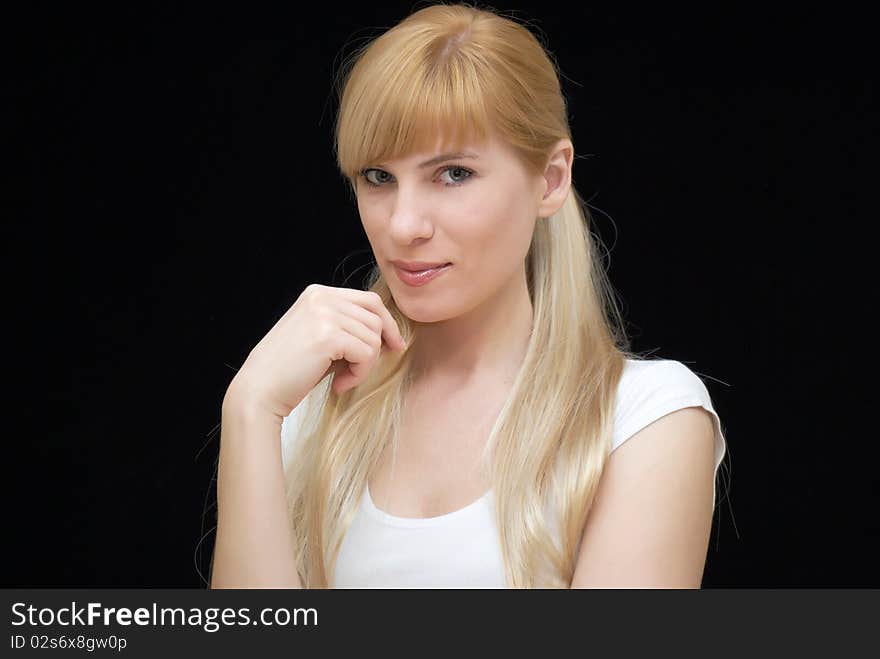 Fashionable woman on black background