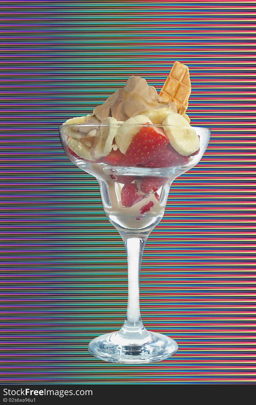 Icecream sundae with electric retro neon background