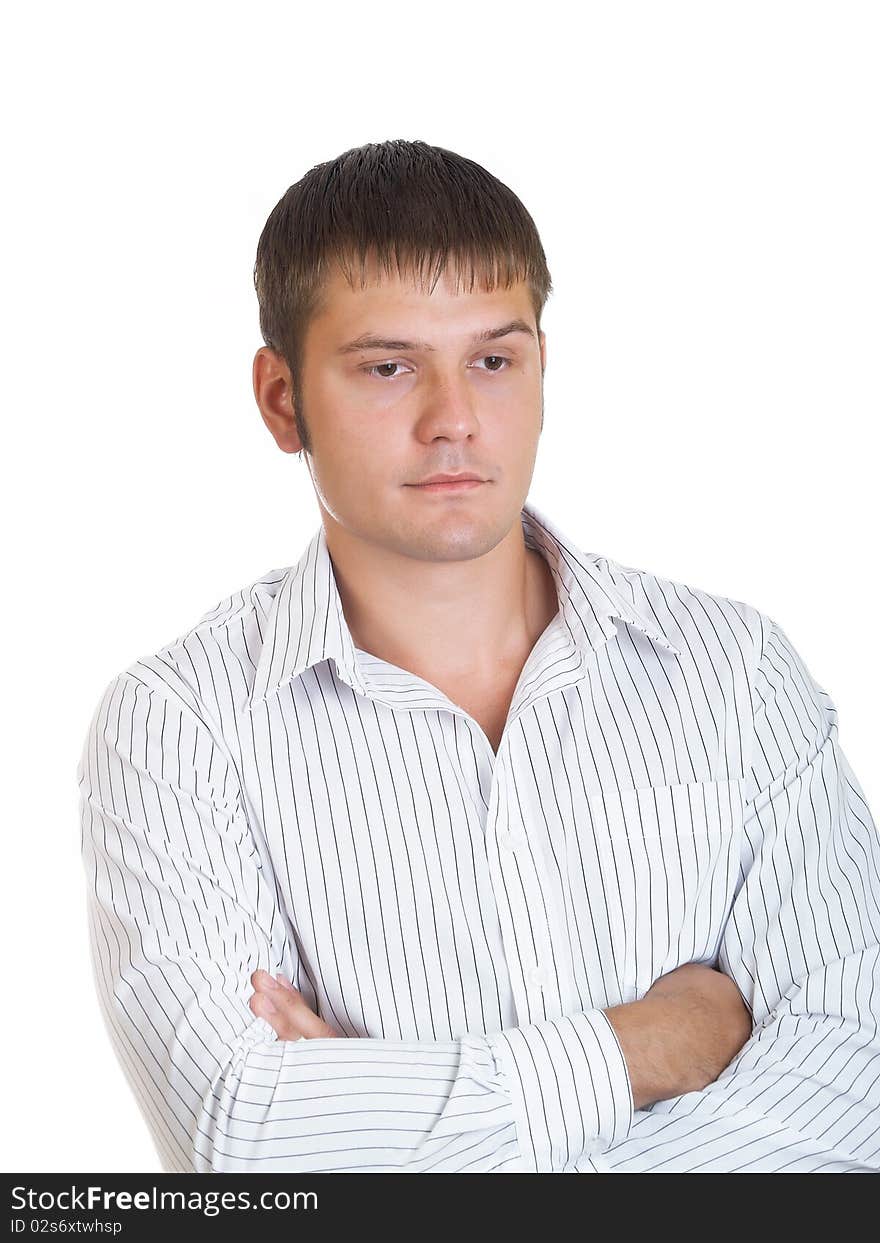 Portrait serious young men on a white background. Portrait serious young men on a white background