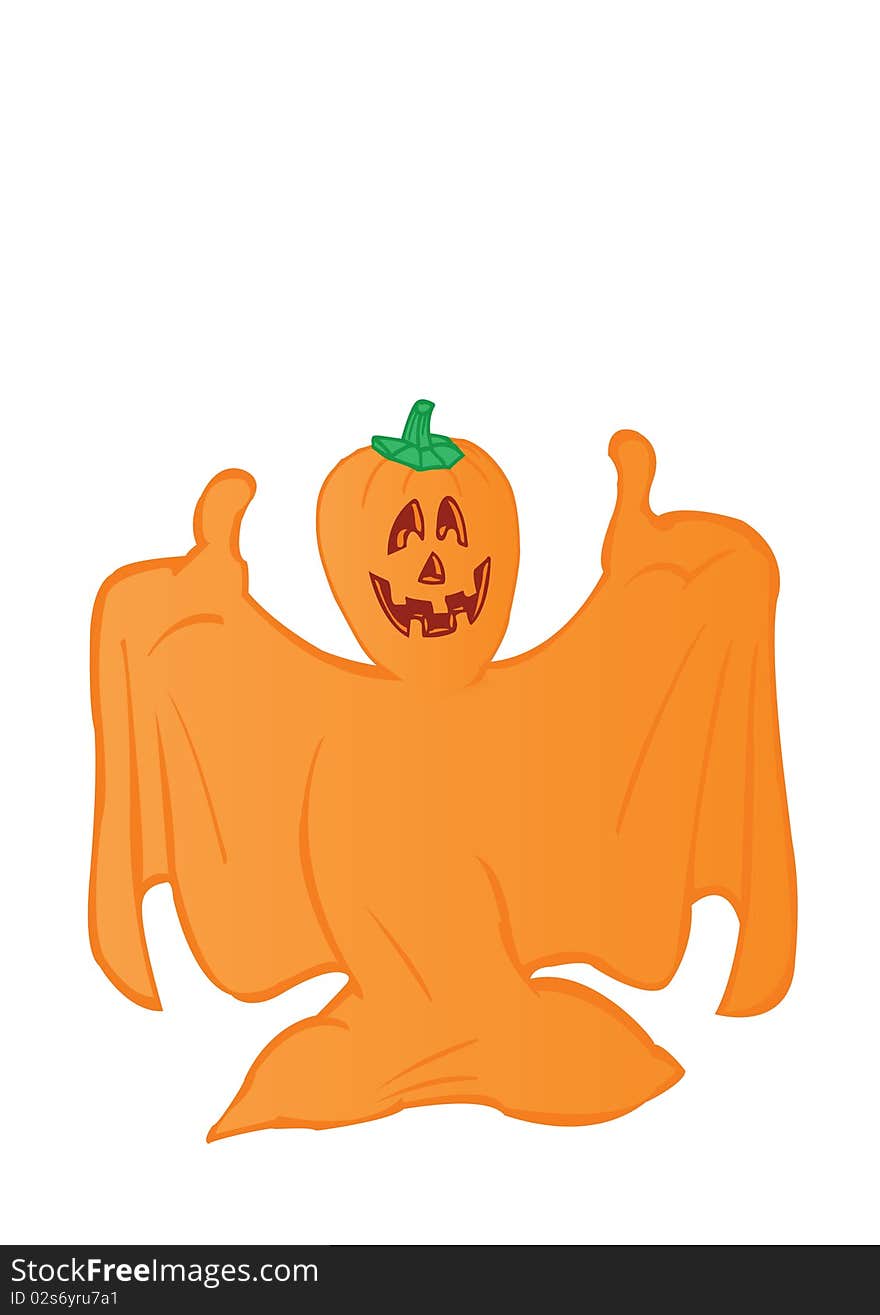 Vector illustration an orange ghost with a head from a pumpkin.