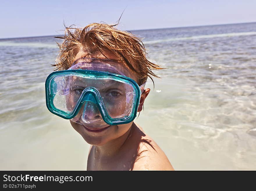 Portrait of boy with diving mask