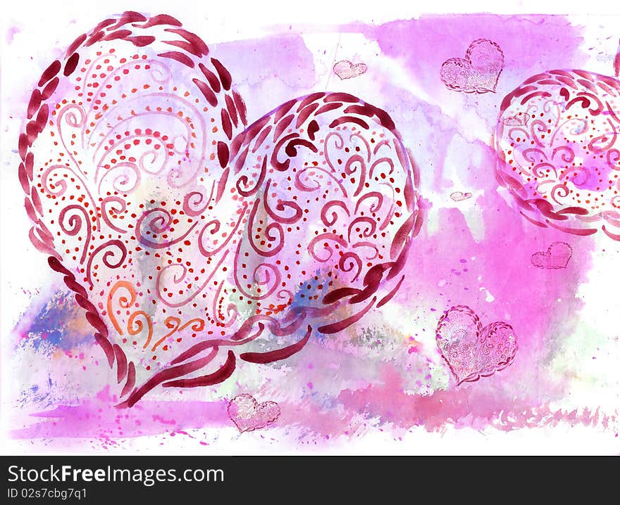 Abstract heart watercolor hand painted background. Abstract heart watercolor hand painted background