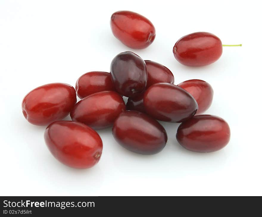 Cornel berries on a white background