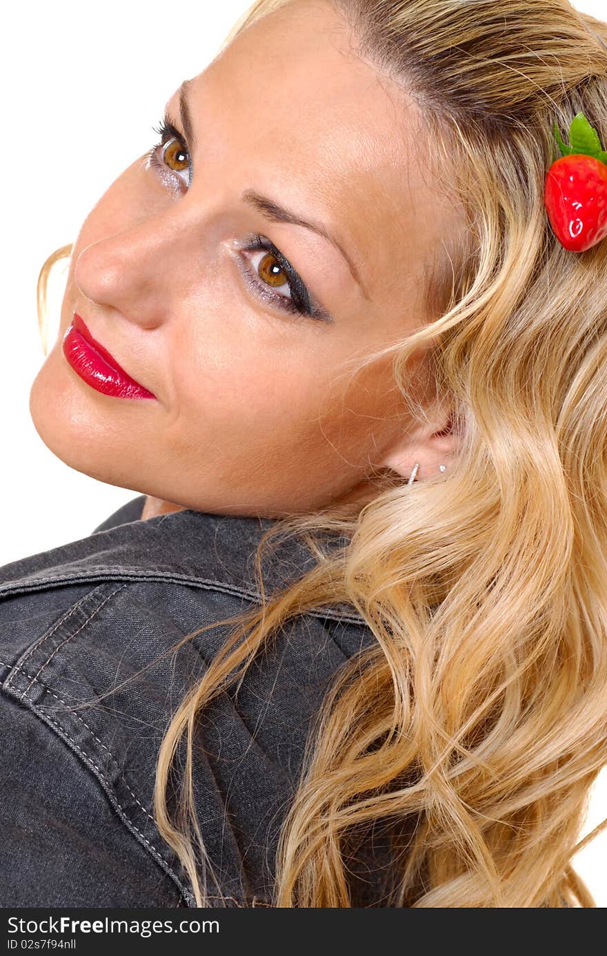 Girl with strawberry hair on a white background