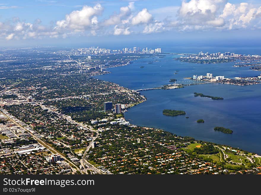 Aerial oftown and beach of Miami. Aerial oftown and beach of Miami