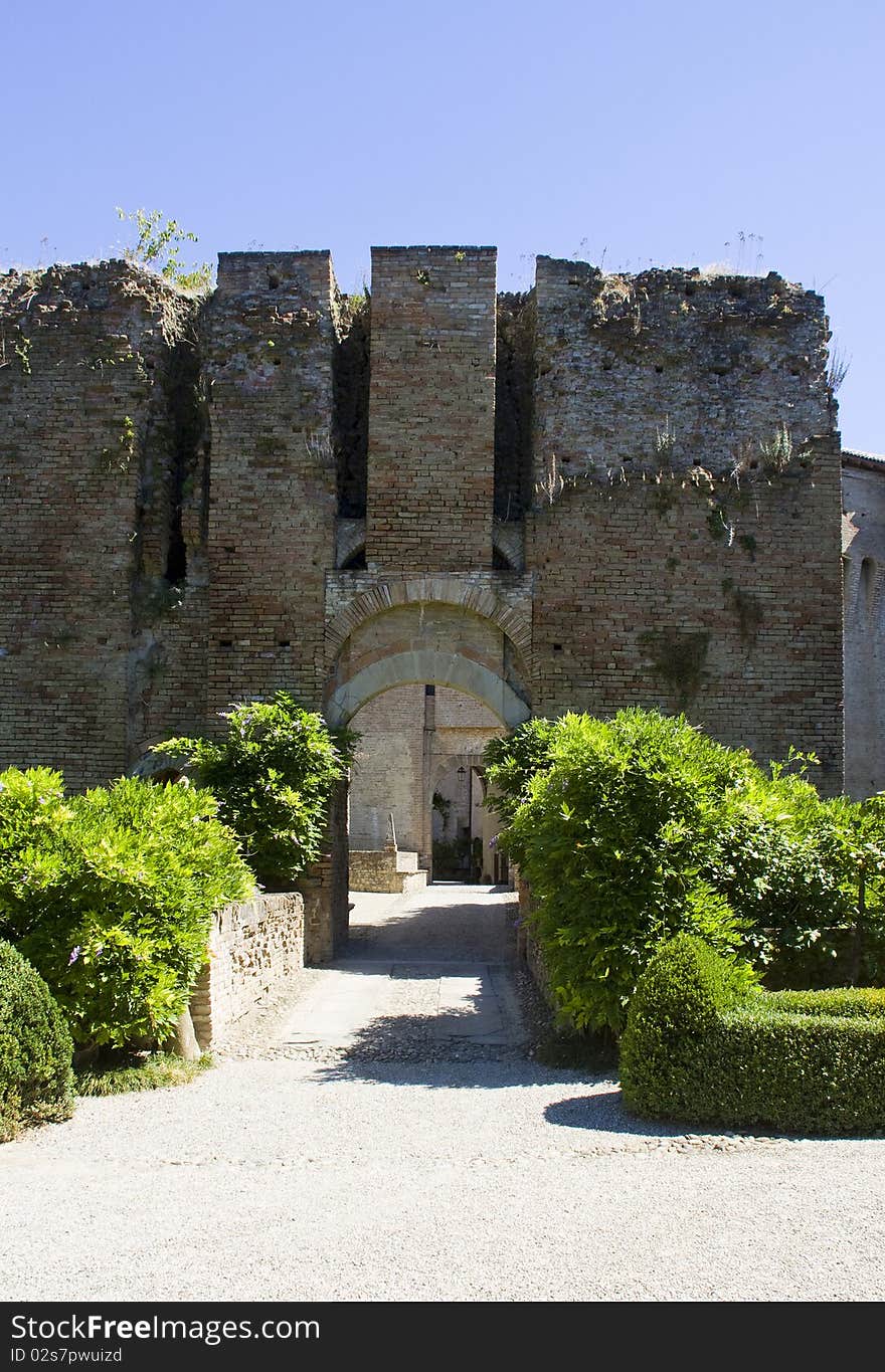 Ancient walls of the fifteenth-century castle of Montechiarugolo, Italy. Ancient walls of the fifteenth-century castle of Montechiarugolo, Italy.