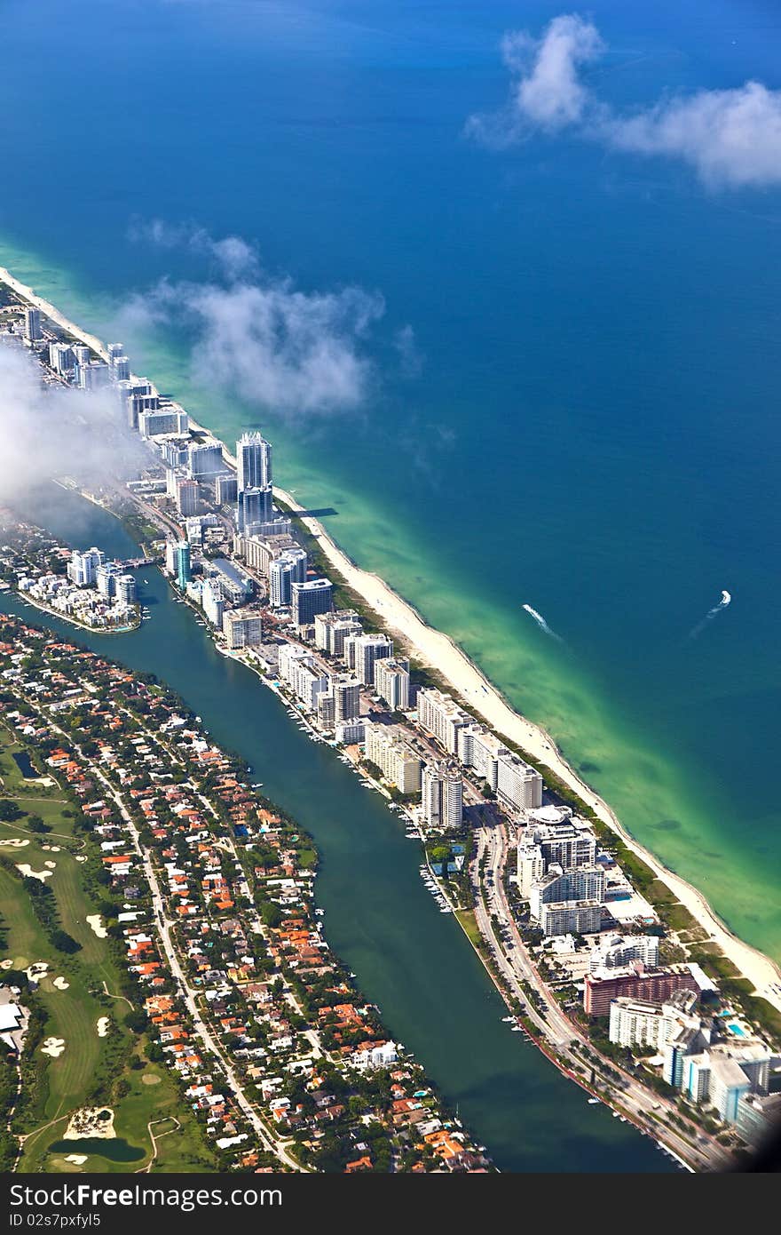 Aerial of coastline Miami