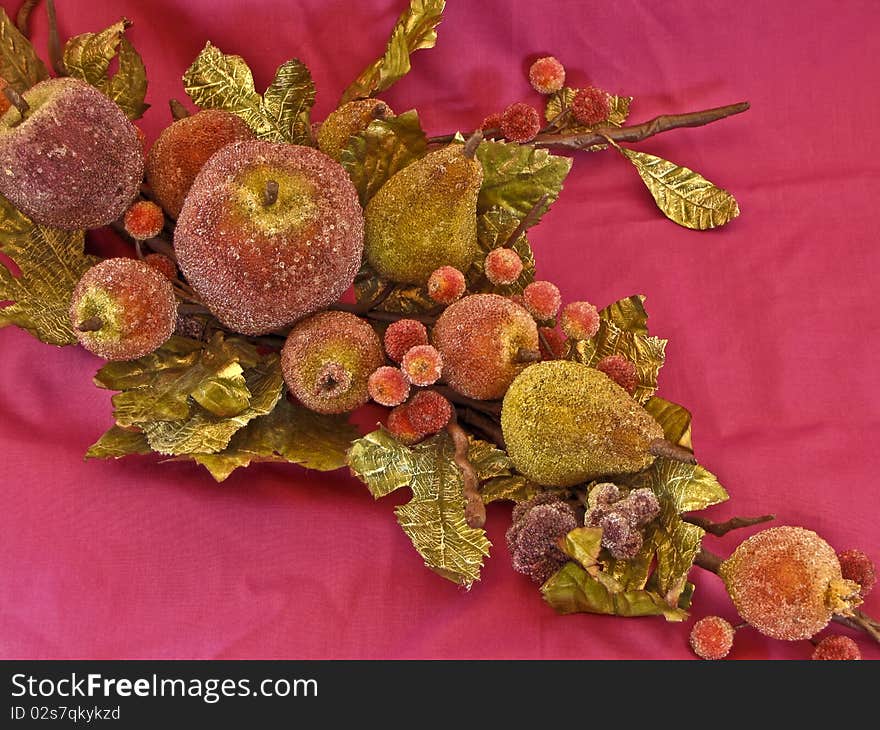 Jeweled Christmas fruit and greenery spray