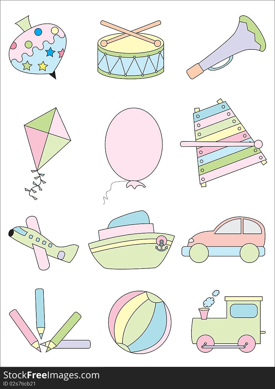 Kid toys icon set