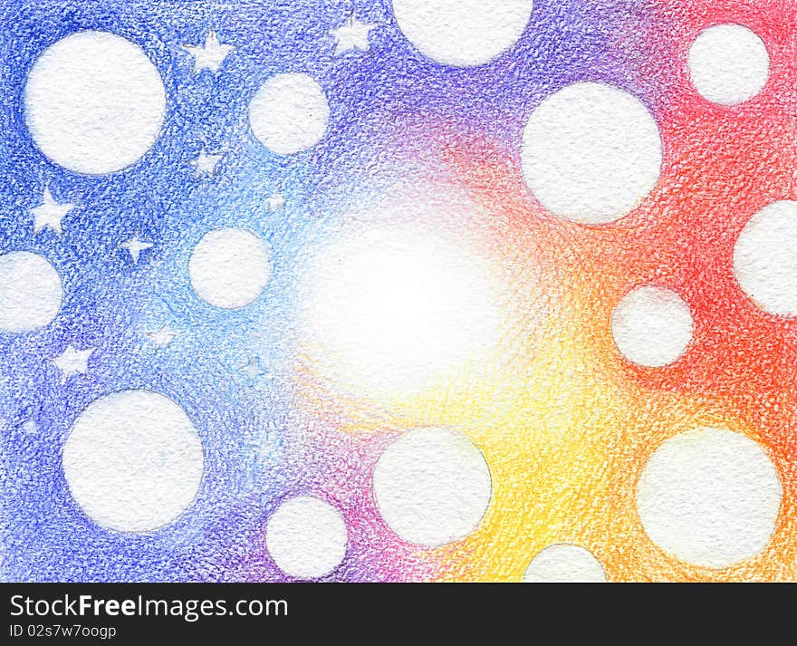 Rainbow gradient drawn with colored pencils and white circles