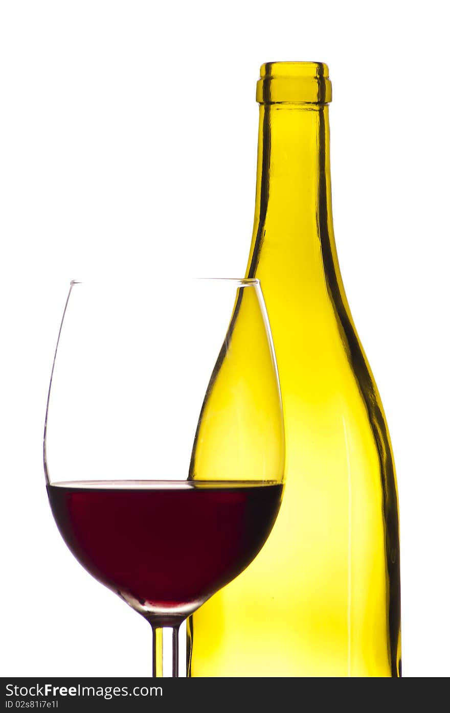 Wine bottle with glass with white background