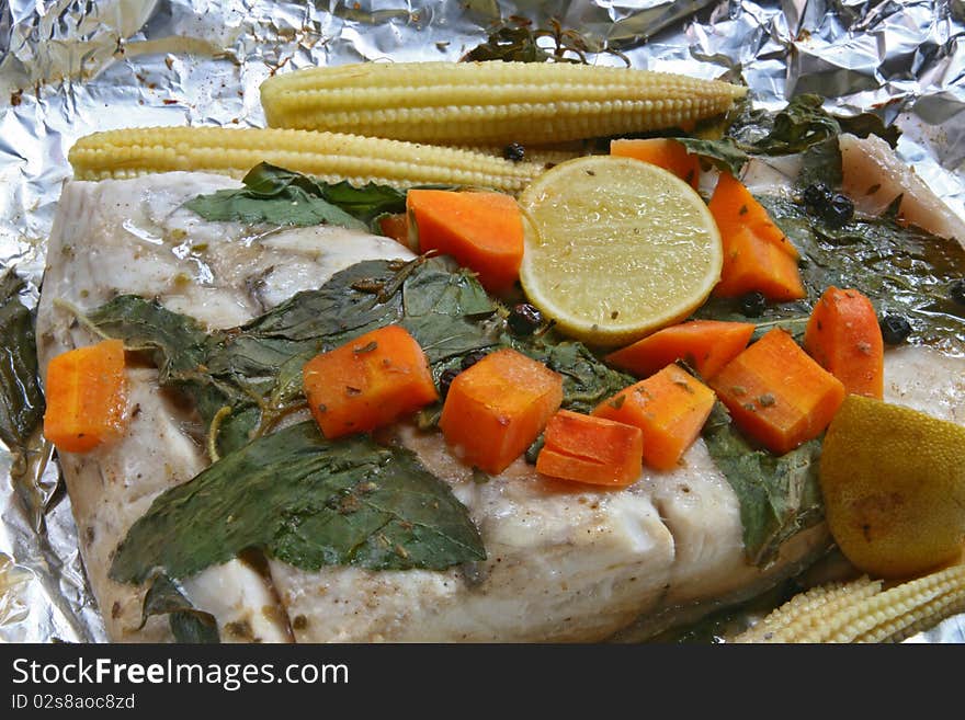 White sea bass bake with herb