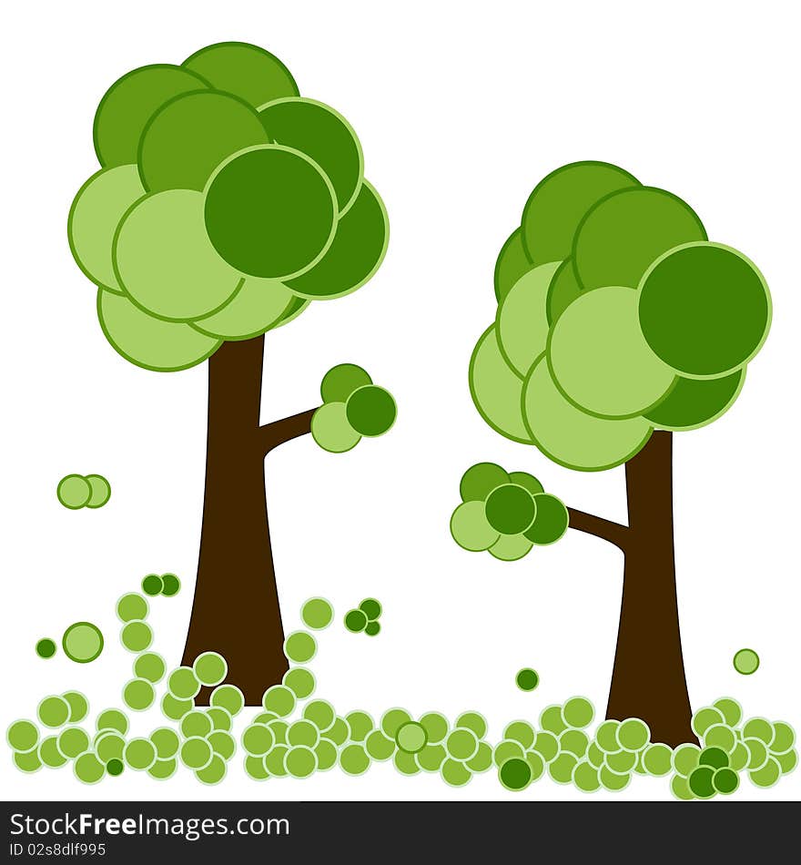 Illustration of green trees with round leaves