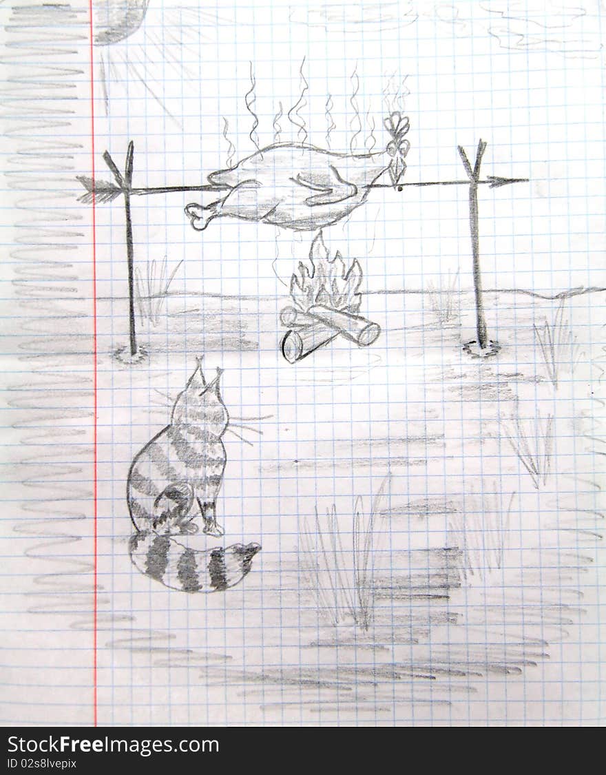 Roast Chicken And Cat, Sketch