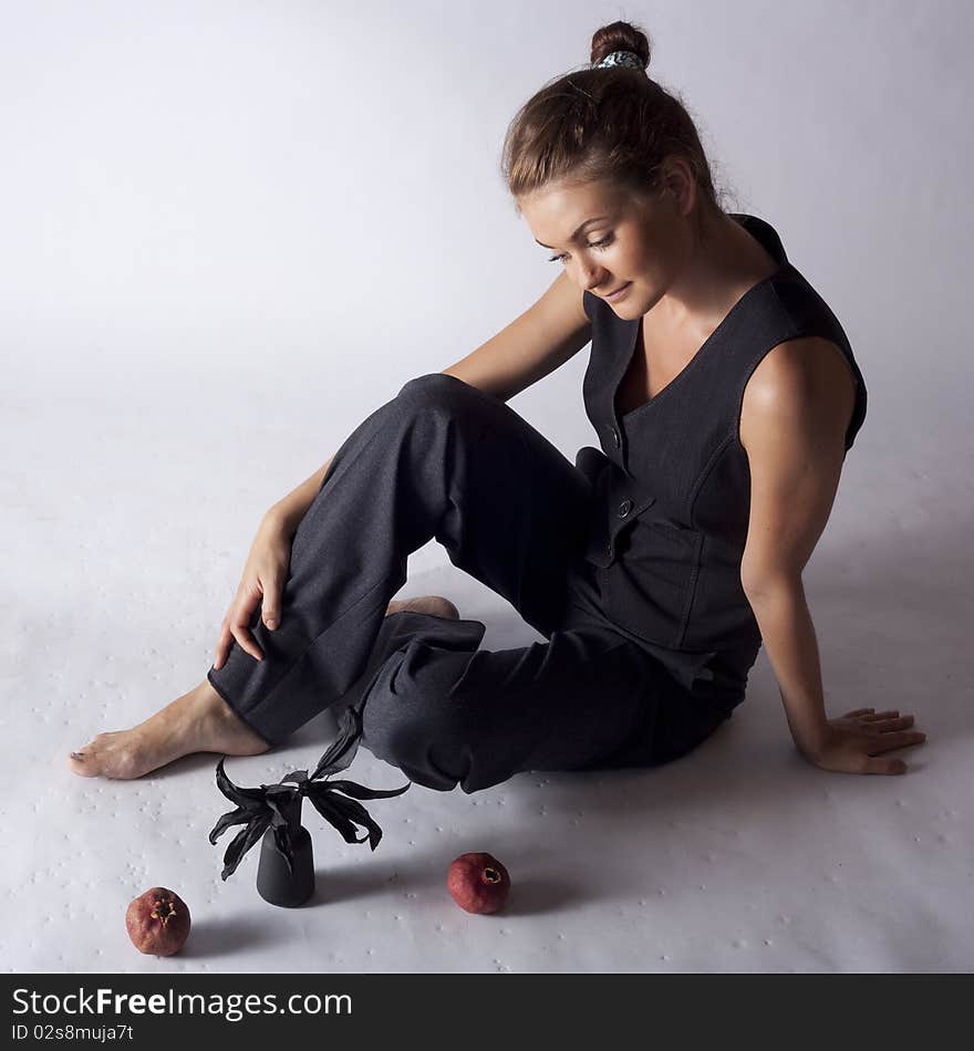 Young girl still life views in the studio