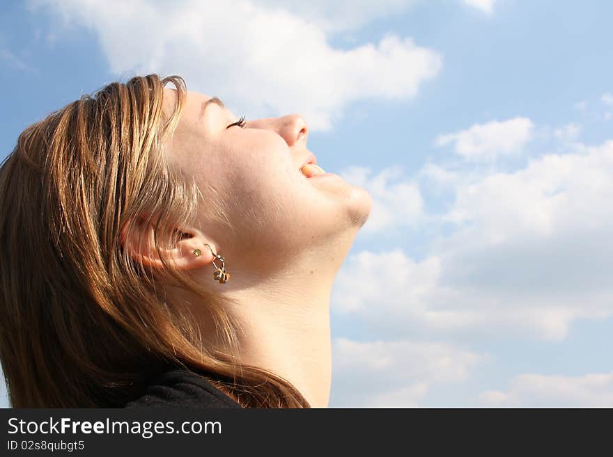 Happy and nice woman is smiling