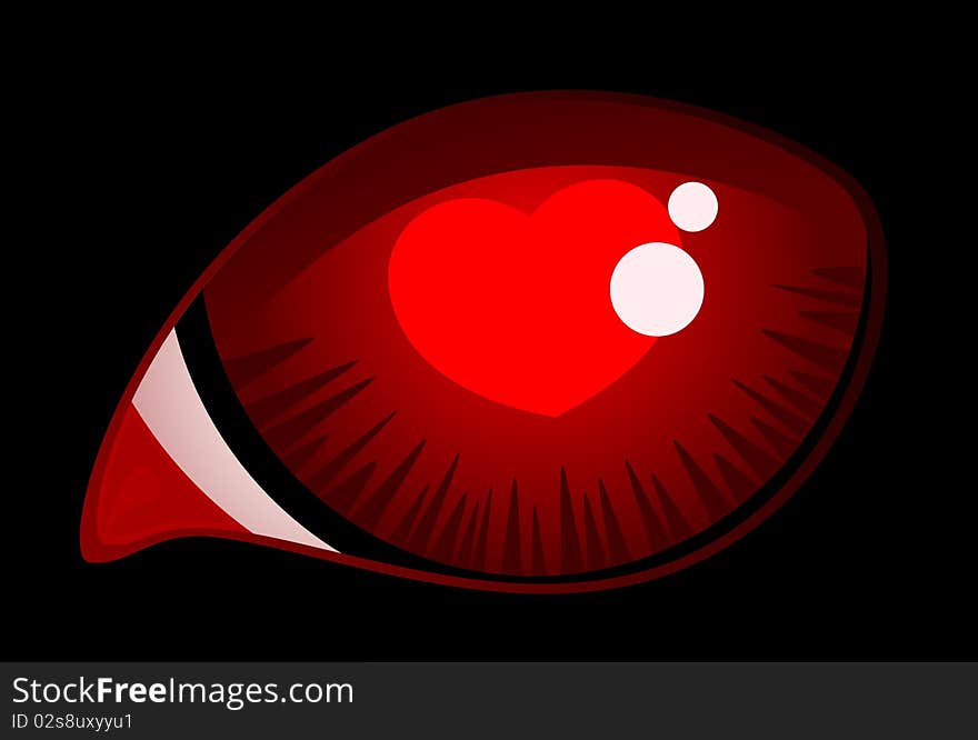 image of red cat eye with hearts. image of red cat eye with hearts