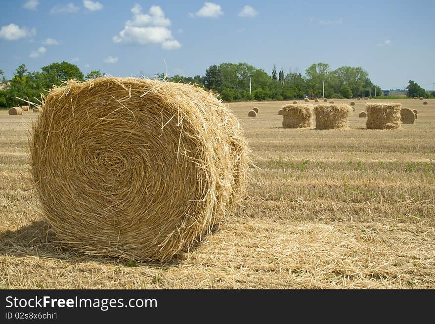 Straw Bales on farmland near Budapest in Hungary