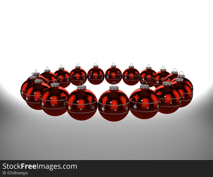 Large 3D rendering of a group of Christmas balls forming a crown. Large 3D rendering of a group of Christmas balls forming a crown