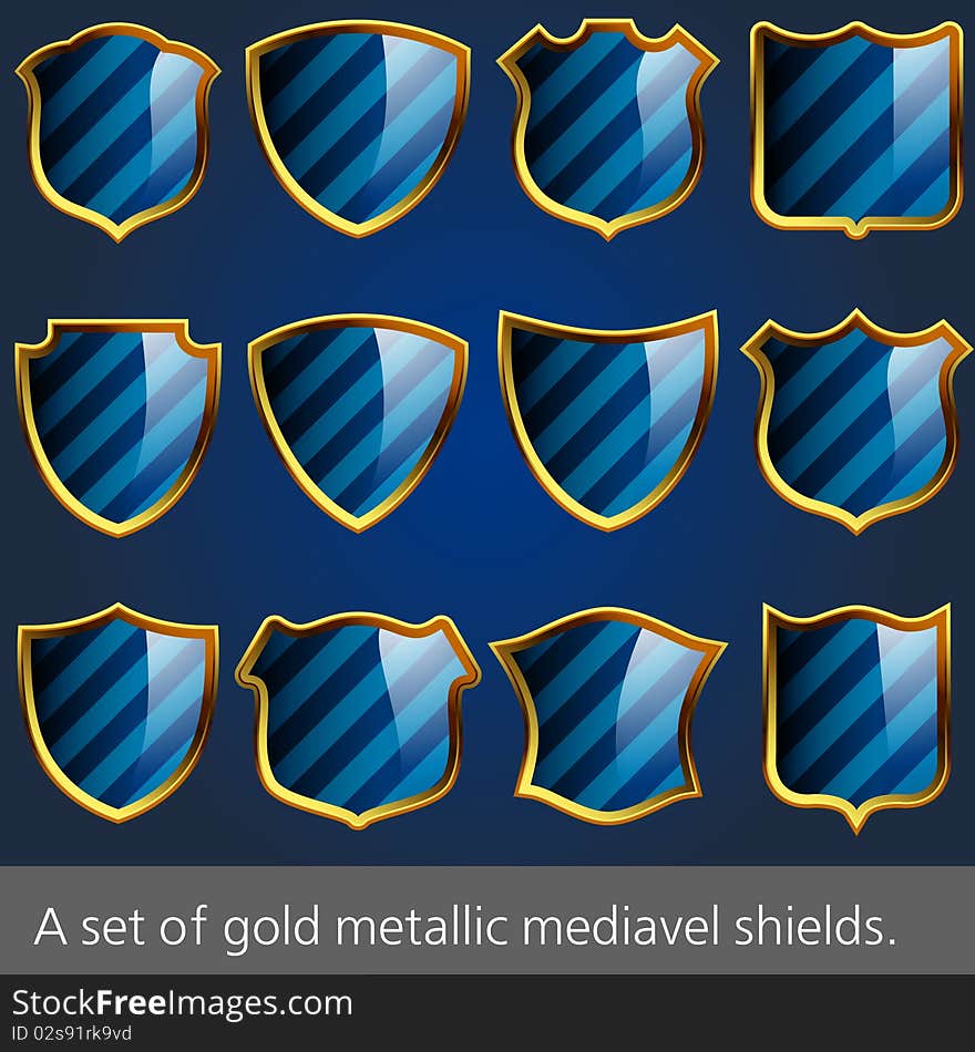 A set of gold metallic mediavel shields. EPS 10 vector file included