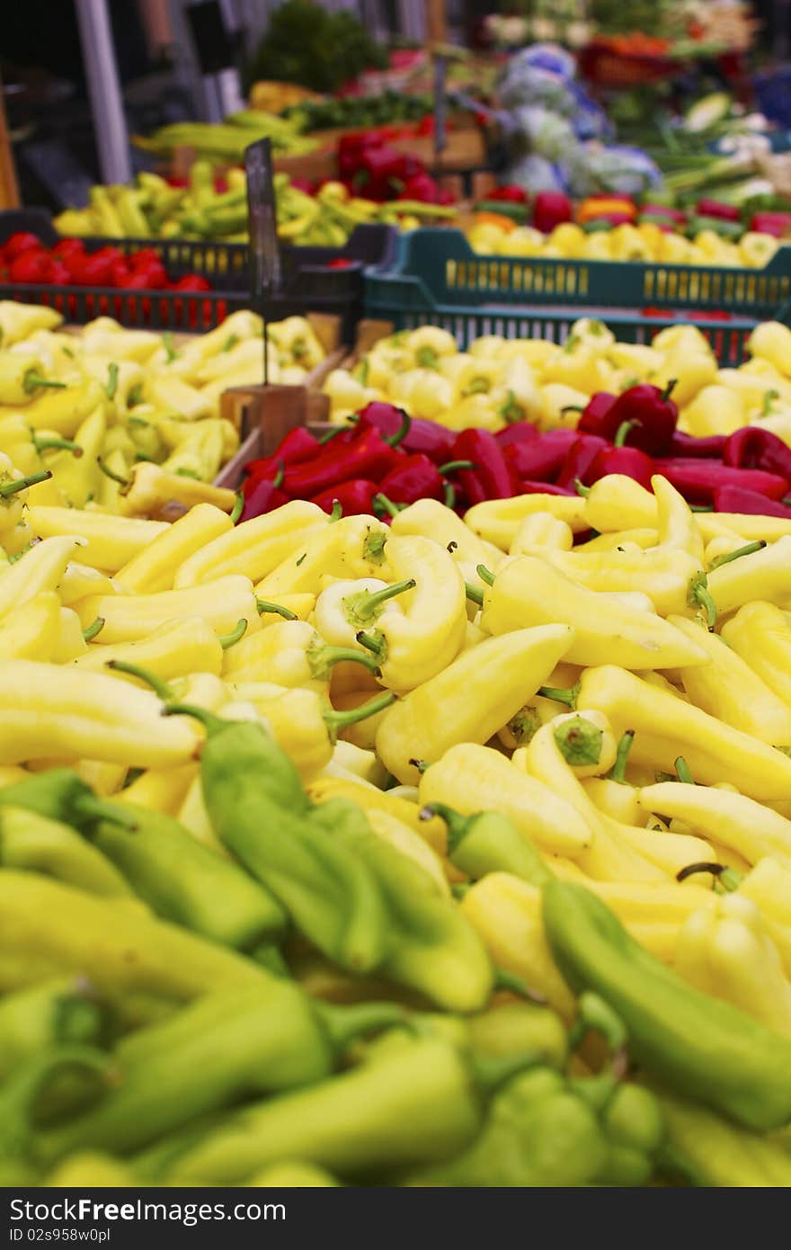 Bell peppers of different colors on the market. Bell peppers of different colors on the market