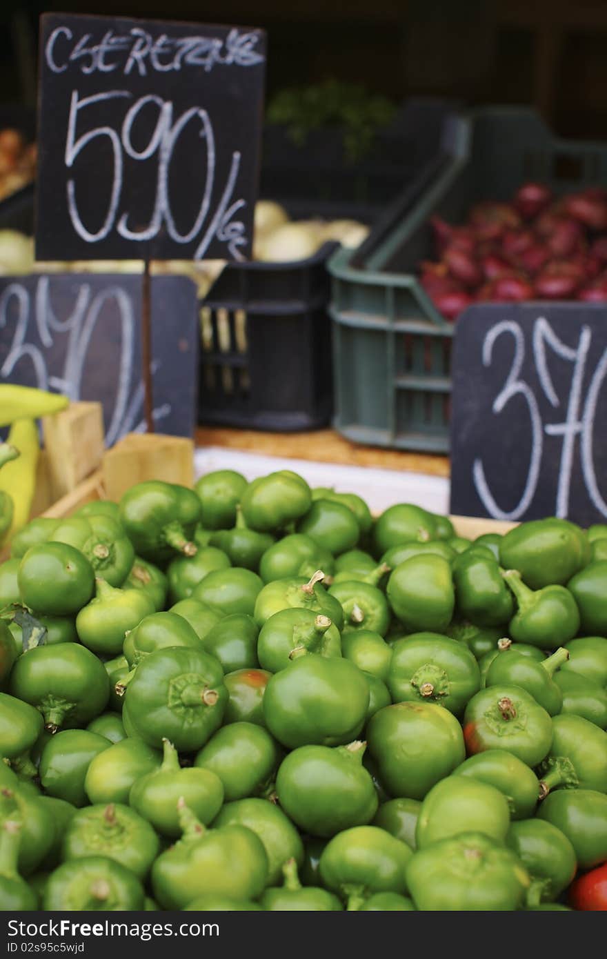 Organic Green peppers in the farmer's market