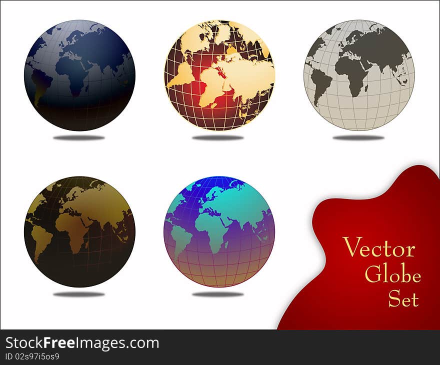 Vector globe set of 5 globes isolated in white