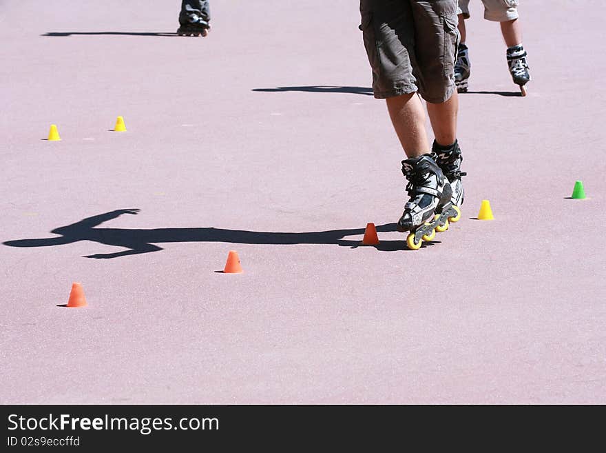 Recreation on inline skate in park