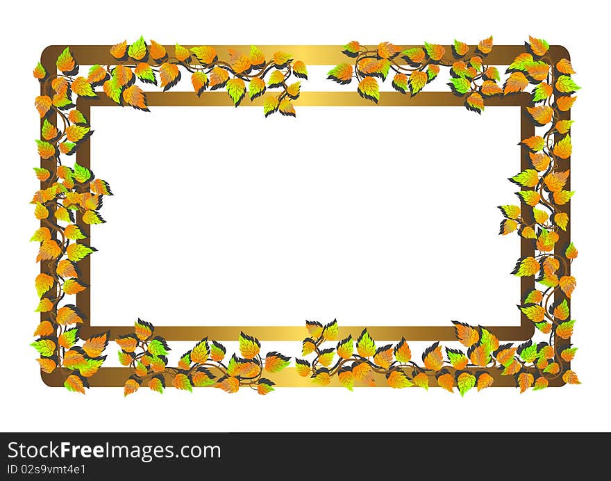 Golden framework with autumn leaves. Vector. Golden framework with autumn leaves. Vector.