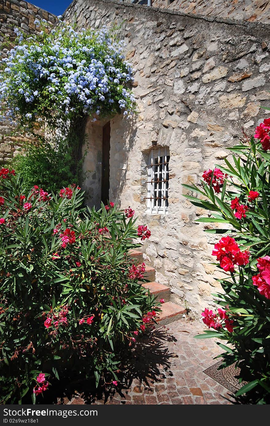 House wall and window with Flowers in france. House wall and window with Flowers in france