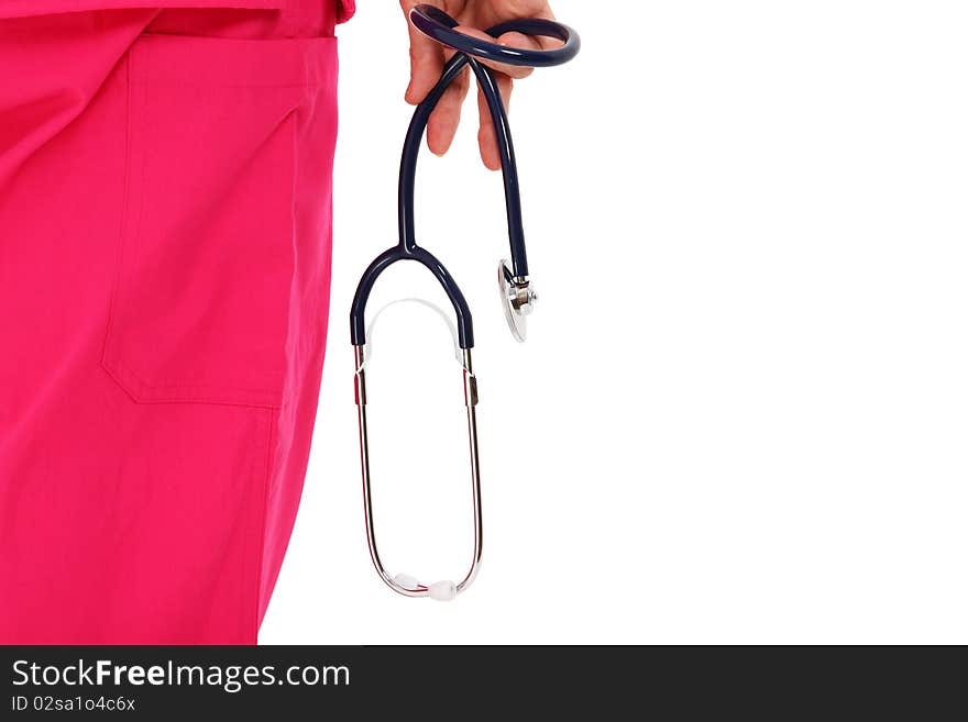 Doctor Holding A Stethoscope By Their Side. Doctor Holding A Stethoscope By Their Side