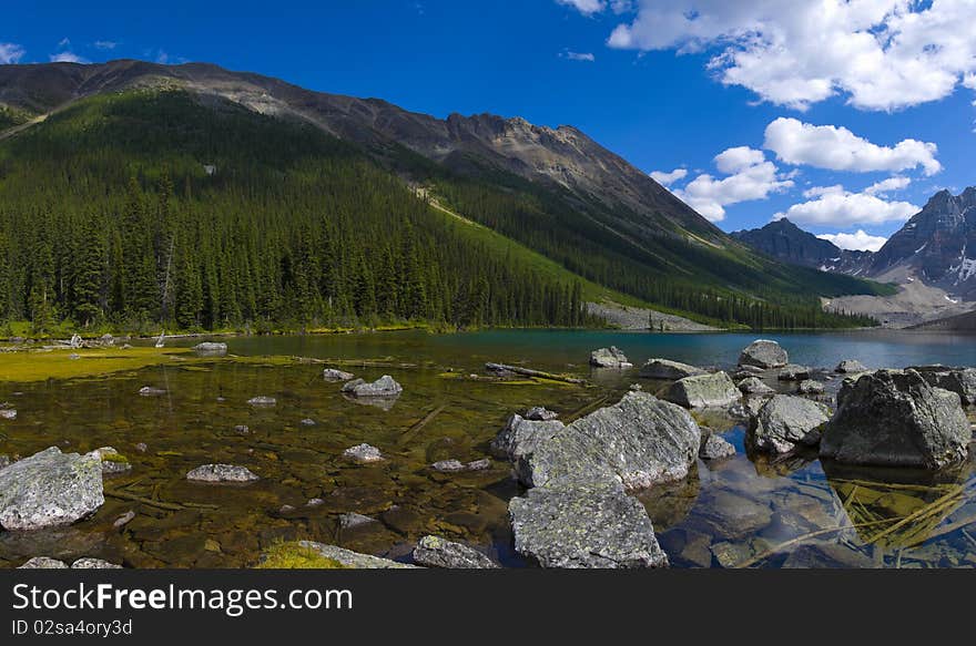 Panorama of Beautiful outdoor Rest Stop at scenic Consolation Lakes in Banff Natinal Park. Large file size. Panorama of Beautiful outdoor Rest Stop at scenic Consolation Lakes in Banff Natinal Park. Large file size