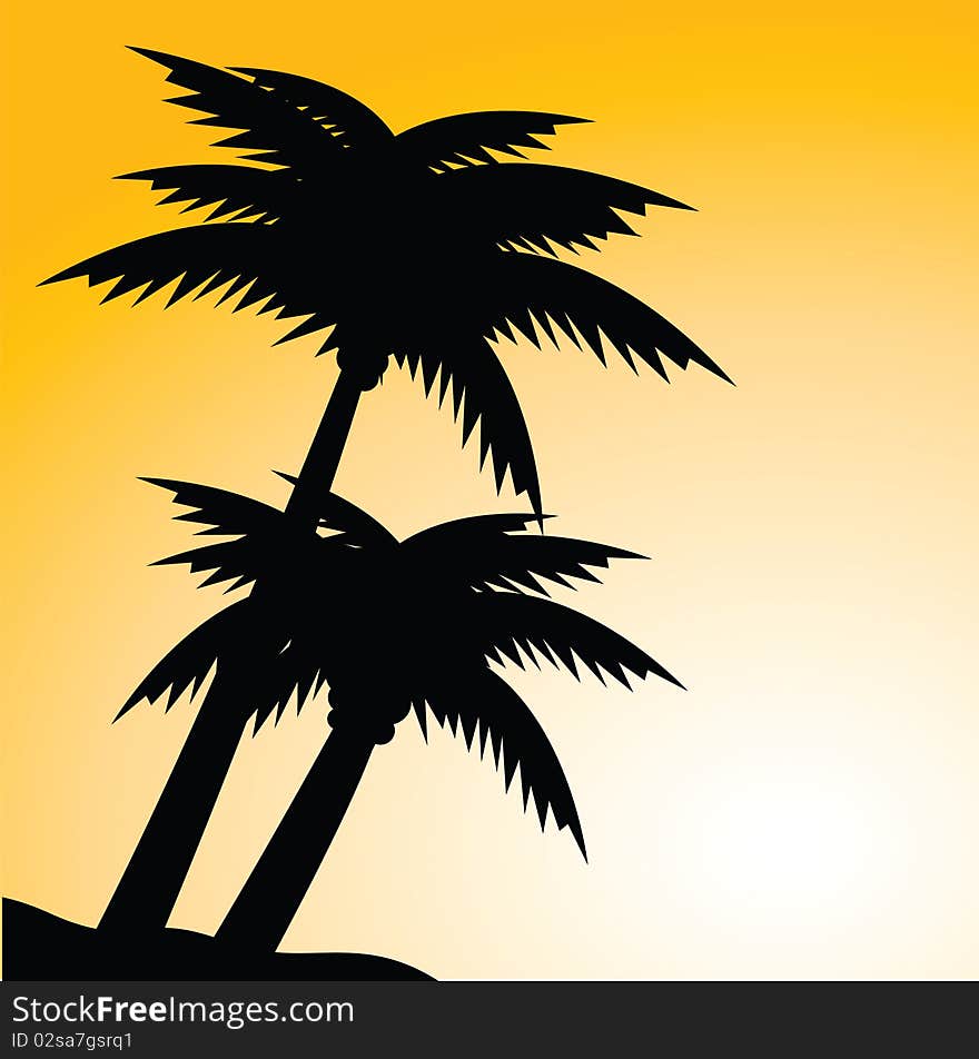 Silhouette of two palm trees. Silhouette of two palm trees