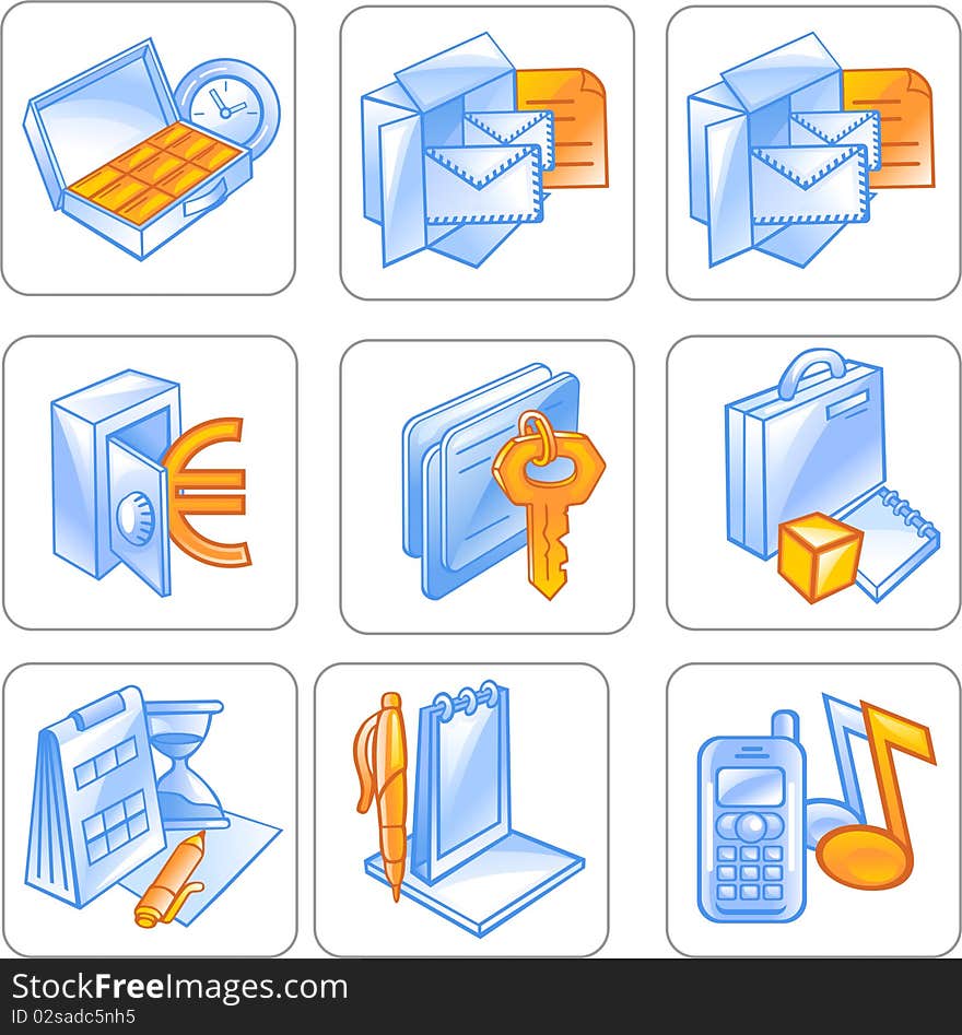 Icons indicate any action or objects. Icons indicate any action or objects.