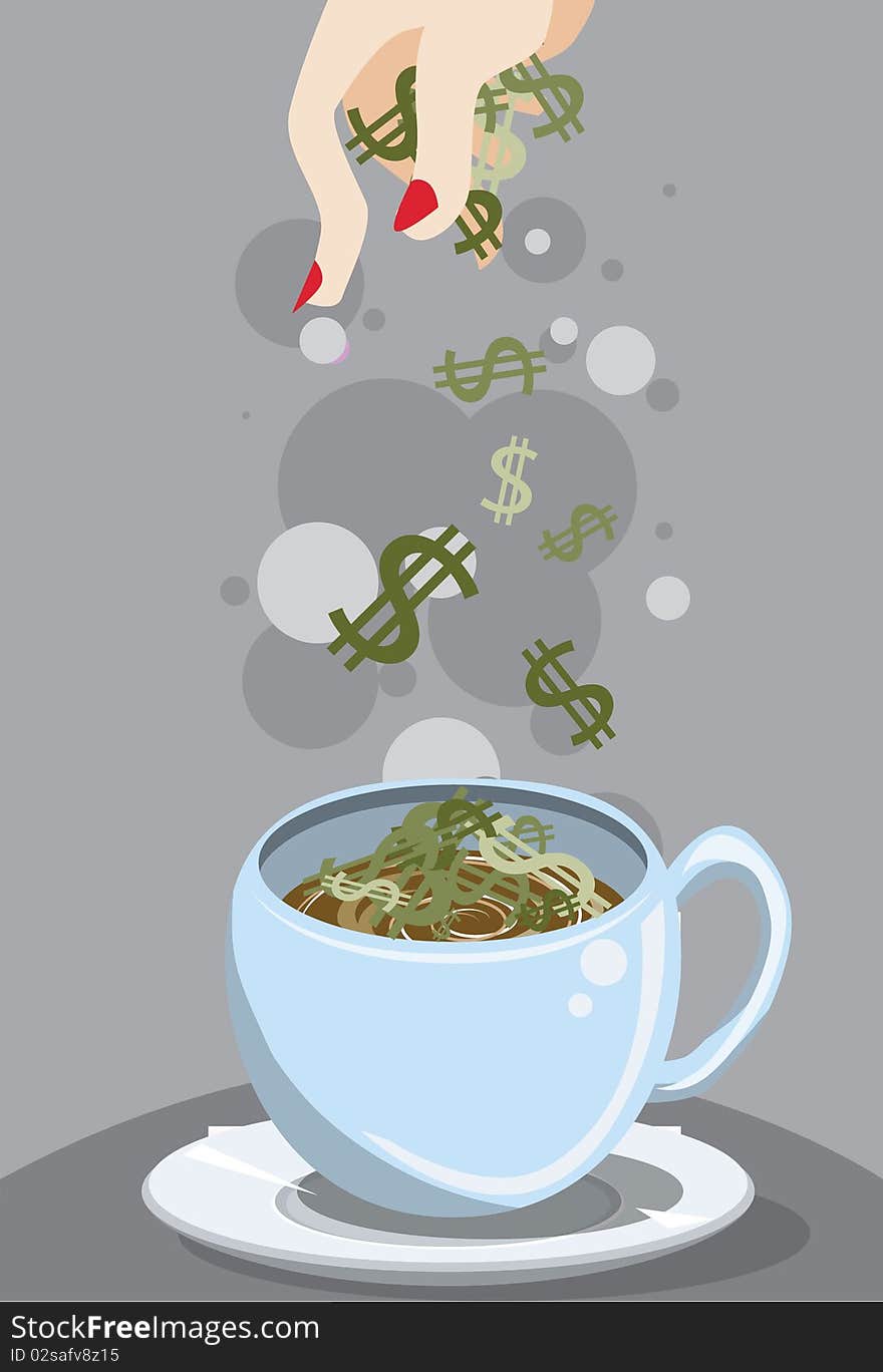 Image of coffee cup is put topping money. Image of coffee cup is put topping money