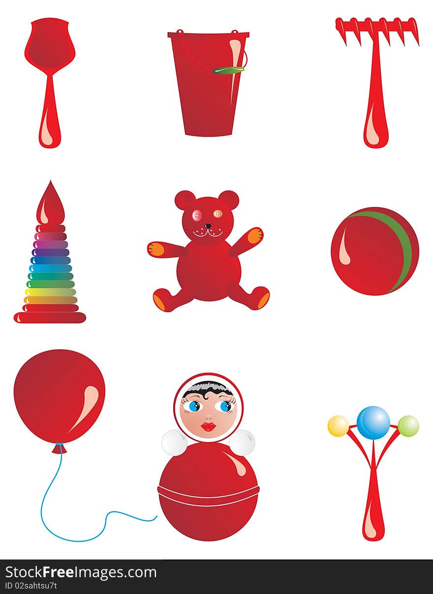 Vector image of toys made in the same style. Vector image of toys made in the same style.