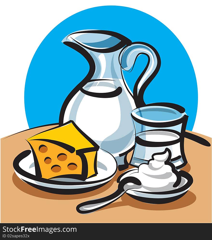 Milk products, cheese, glass and sour cream