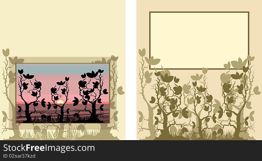 Set of postcards with plant elements, and landscape. Set of postcards with plant elements, and landscape