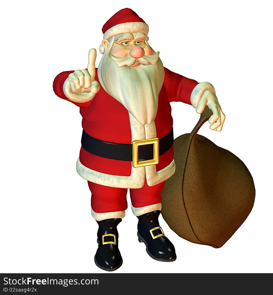 3d rendering of Santa Claus in attention pose as illustration. 3d rendering of Santa Claus in attention pose as illustration