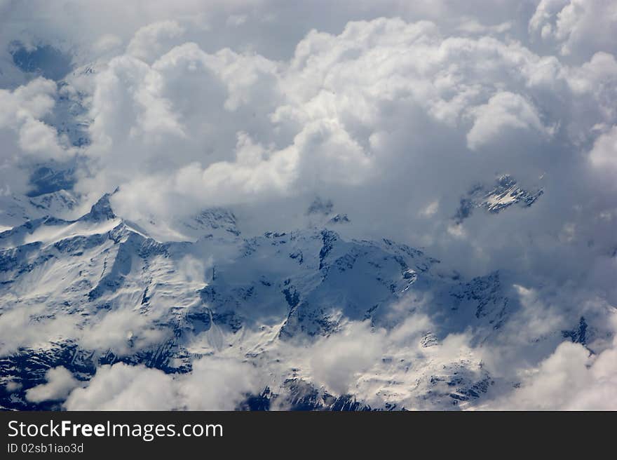 Aerial view of the mountains and clouds