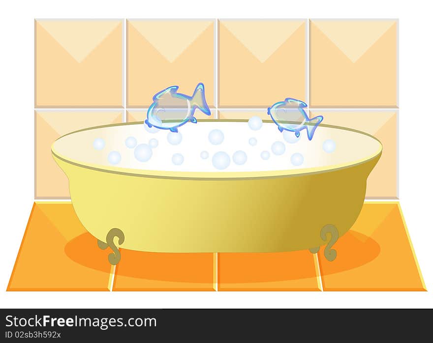 A bath with playing fish