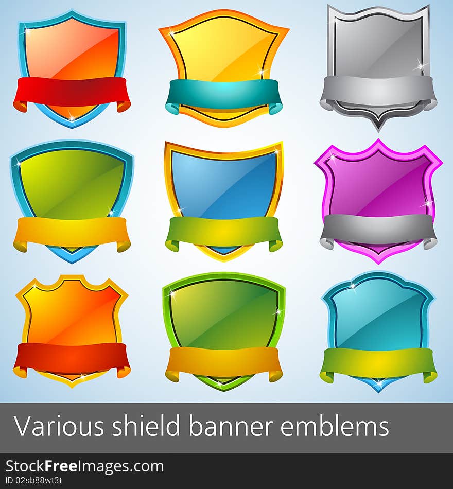 Various shield banner emblems EPS 10 vector file included